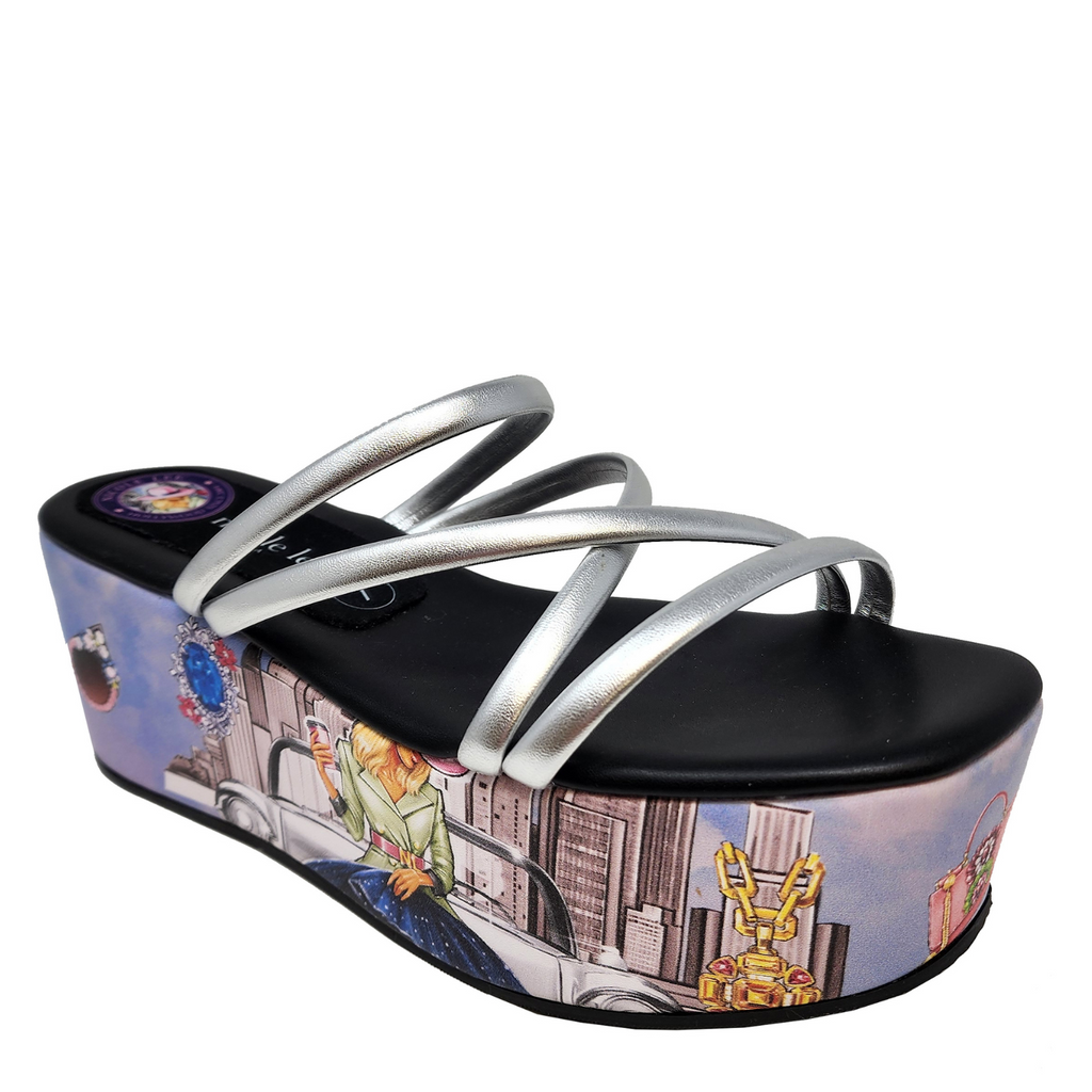 Multi Strap Platform Sandals, Vegan Leather Multicolor Chunky Heel