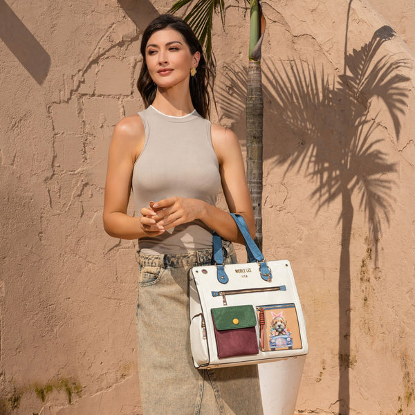 バック他 トールペイント Colorblock Large Satchel with Pockets, Structured White Shoulder