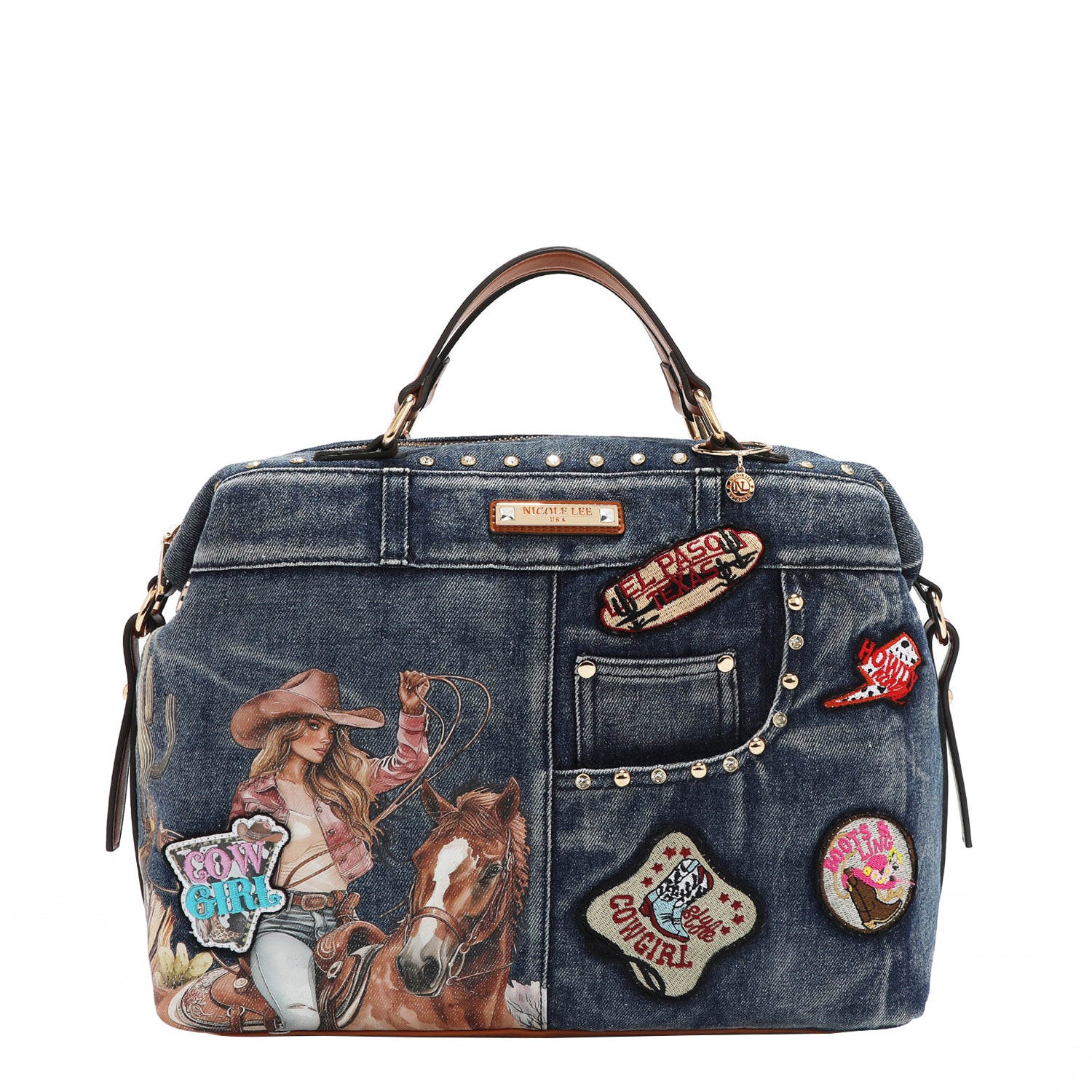 Sofia Montana Denim Satchel Bag with Embellishments. – Nicole Lee