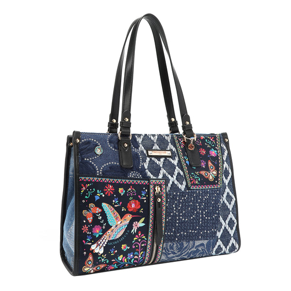 Bosque de Amor Denim Tote Bag Embellishment with The Beauty of the