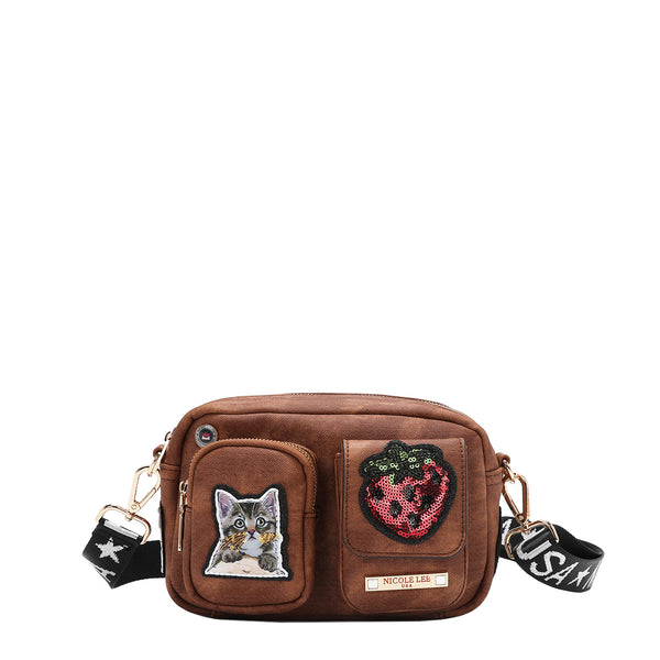 MY made マーメイド… Multi Patch Zipper Bag, Medium/Large Vegan Leather with