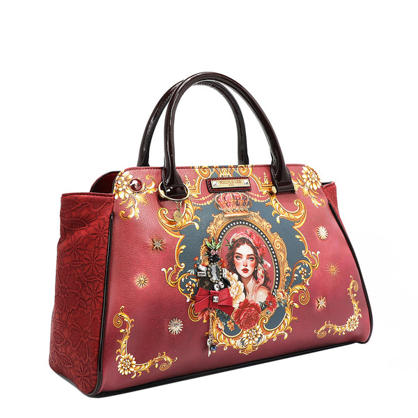The Queen Wide Handbag with Embellishments, Bow and Tassel Charm