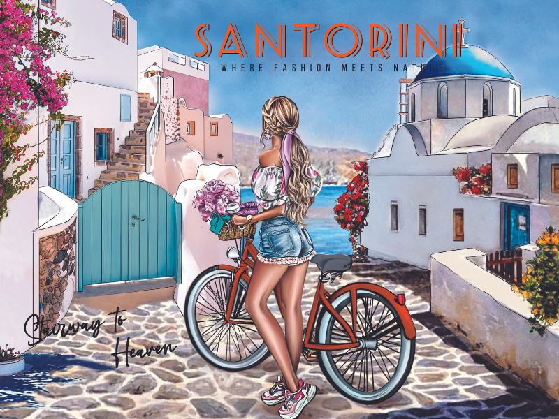 NICOLE LEE STAIRWAY TO HEAVEN GREECE FASHION PRINT ILLUSTRATION