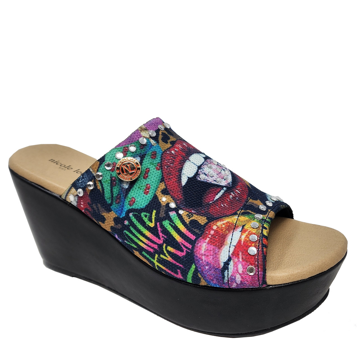 OUR NICOLE LEE CASUAL WEDGE SANDALS IN OUR ALL EMOTION DESIGN.
