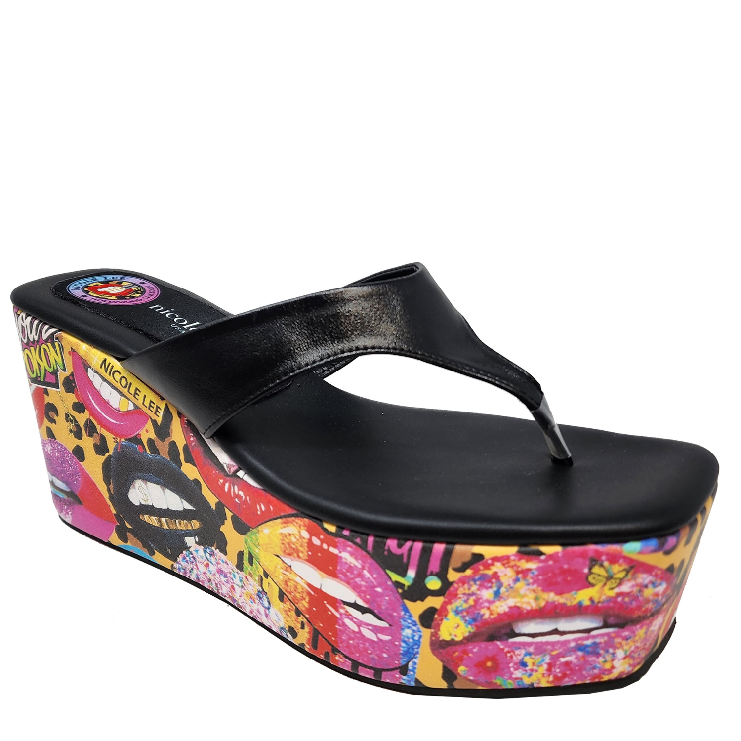 Flip Flop Wedge Sandals, Vegan Leather Platform Heel Sandals