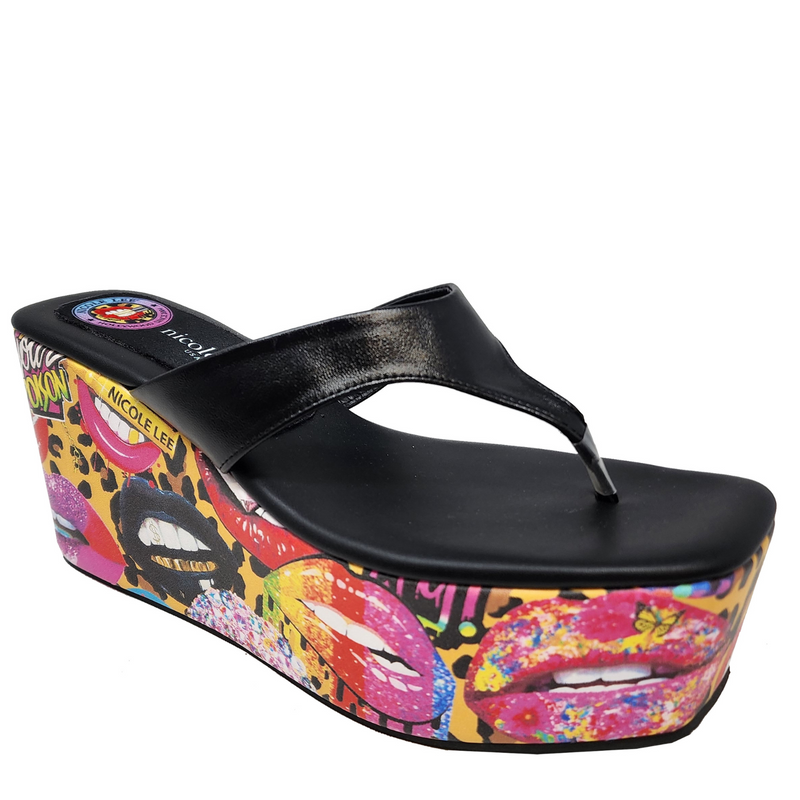 ALL EMOTION FLIP FLOP WEDGE SANDALS