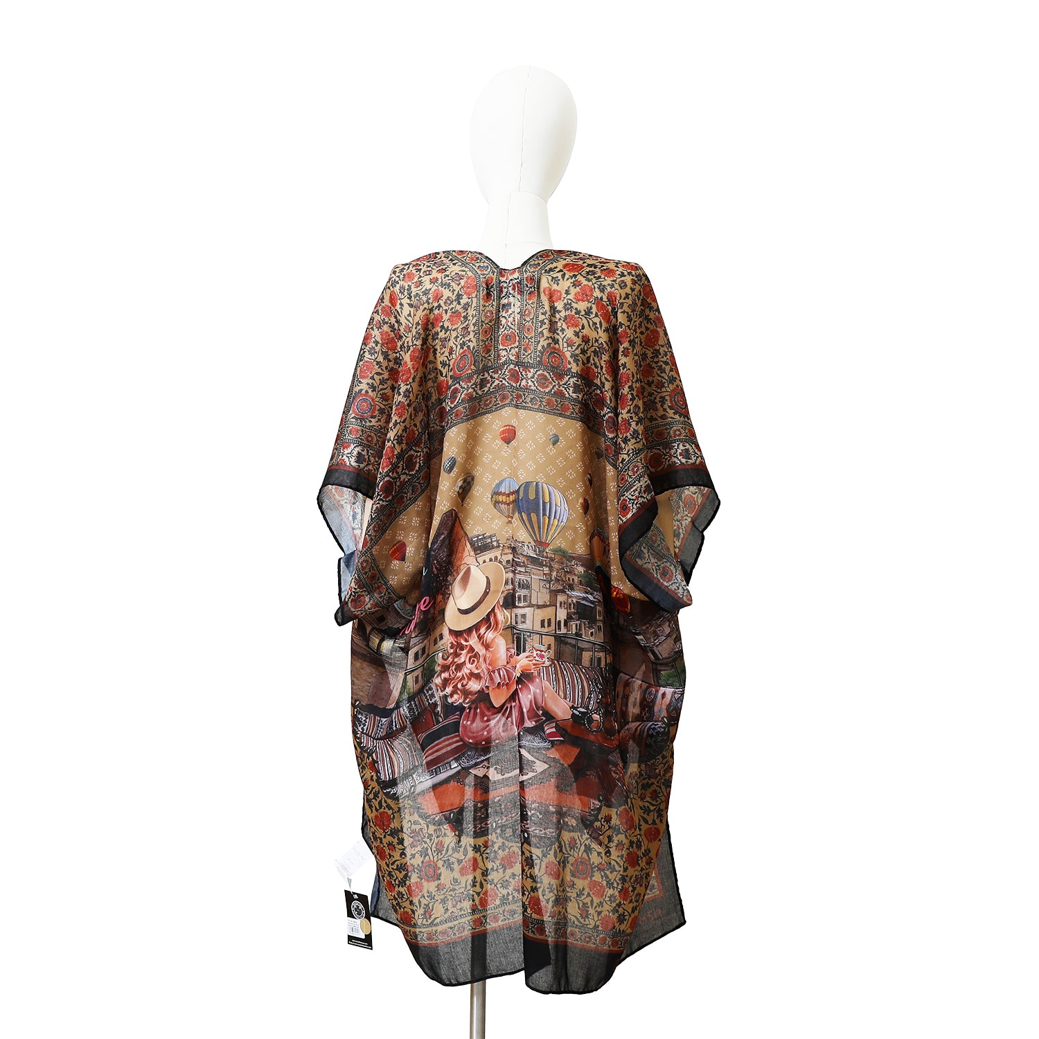 WHITE MANNEQUIN IN OUR NICOLE LEE KIMONO HEAVEN ON EARTH BACK DESIGN