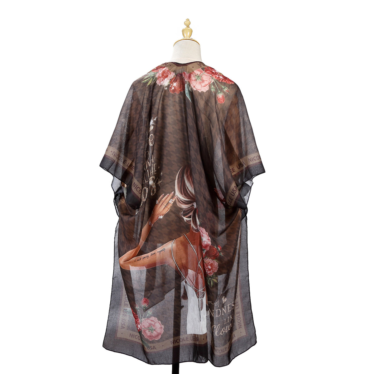 WHITE MANNEQUIN IN OUR NICOLE LEE KIMONO BLIND DATE BACK DESIGN.