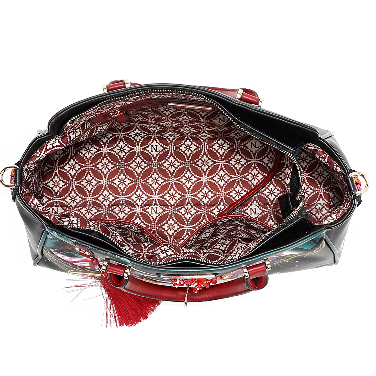 Akiko La Belleza Wide Handbag with Embellishments, Detachable