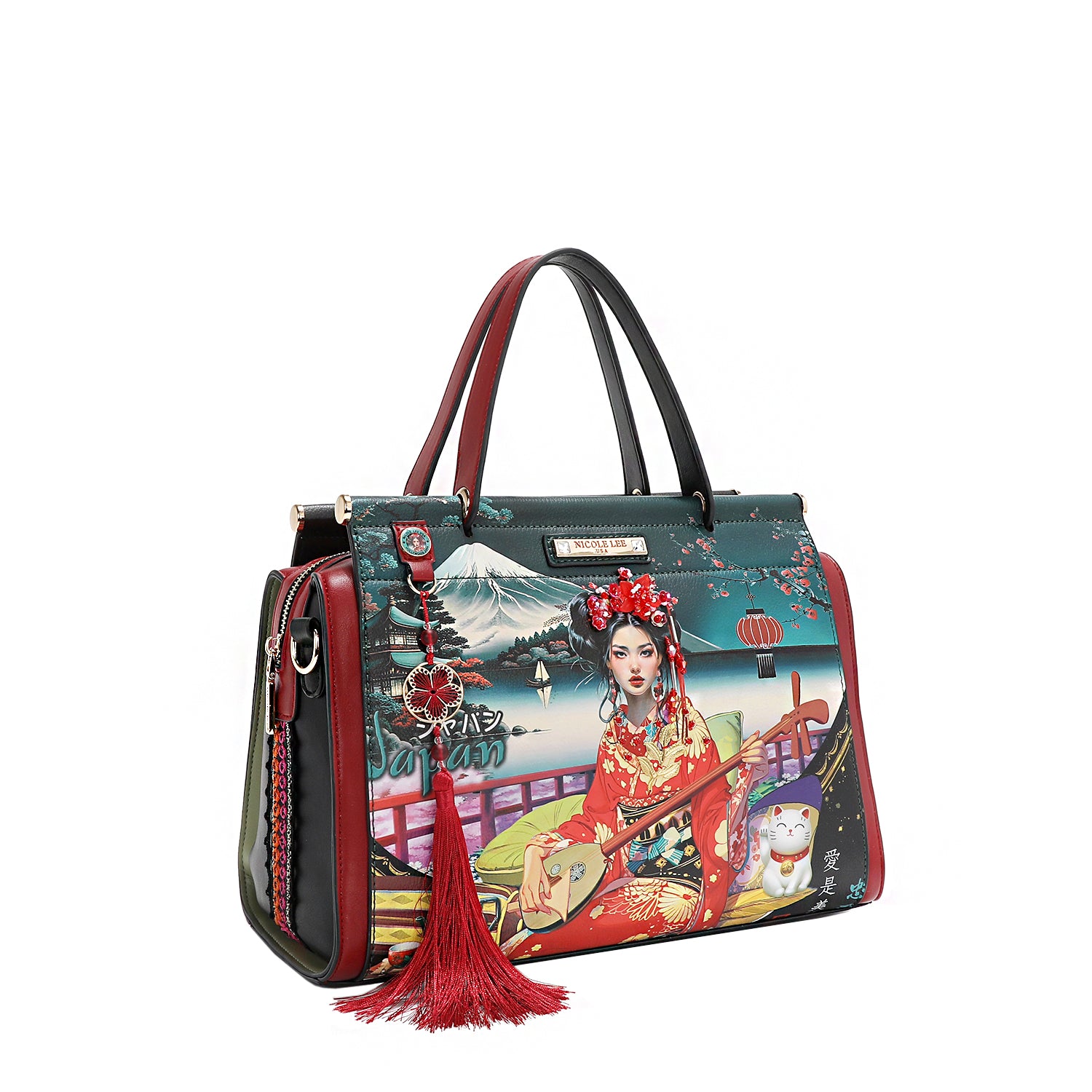 Akiko La Belleza Satchel Handbag with Embellishments, Detachable