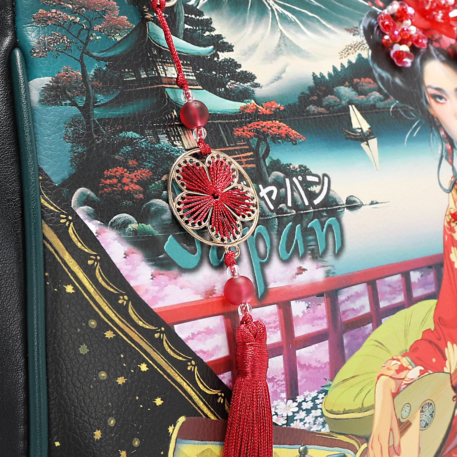 Akiko La Belleza Handbag with Front Lucky Cat Pocket, Embellished