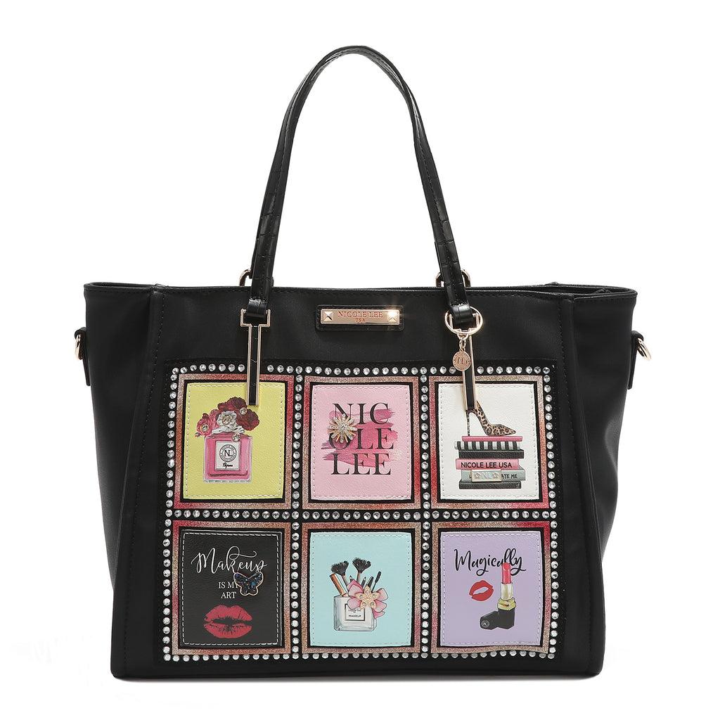 Black winged chain handle tote bag hot sale