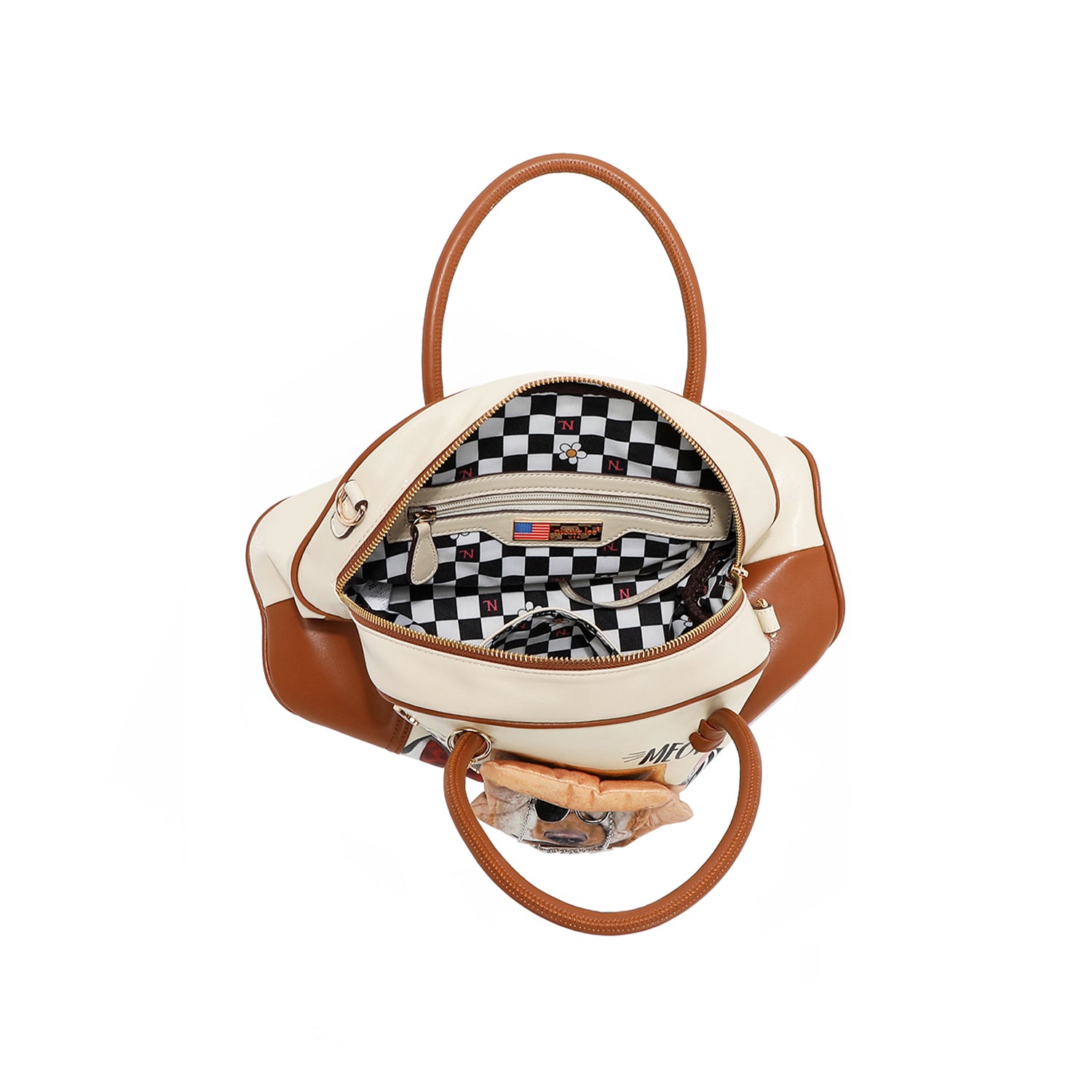 Big Brother Medium Dome Satchel Bag with Dog Plush, Cat Print in