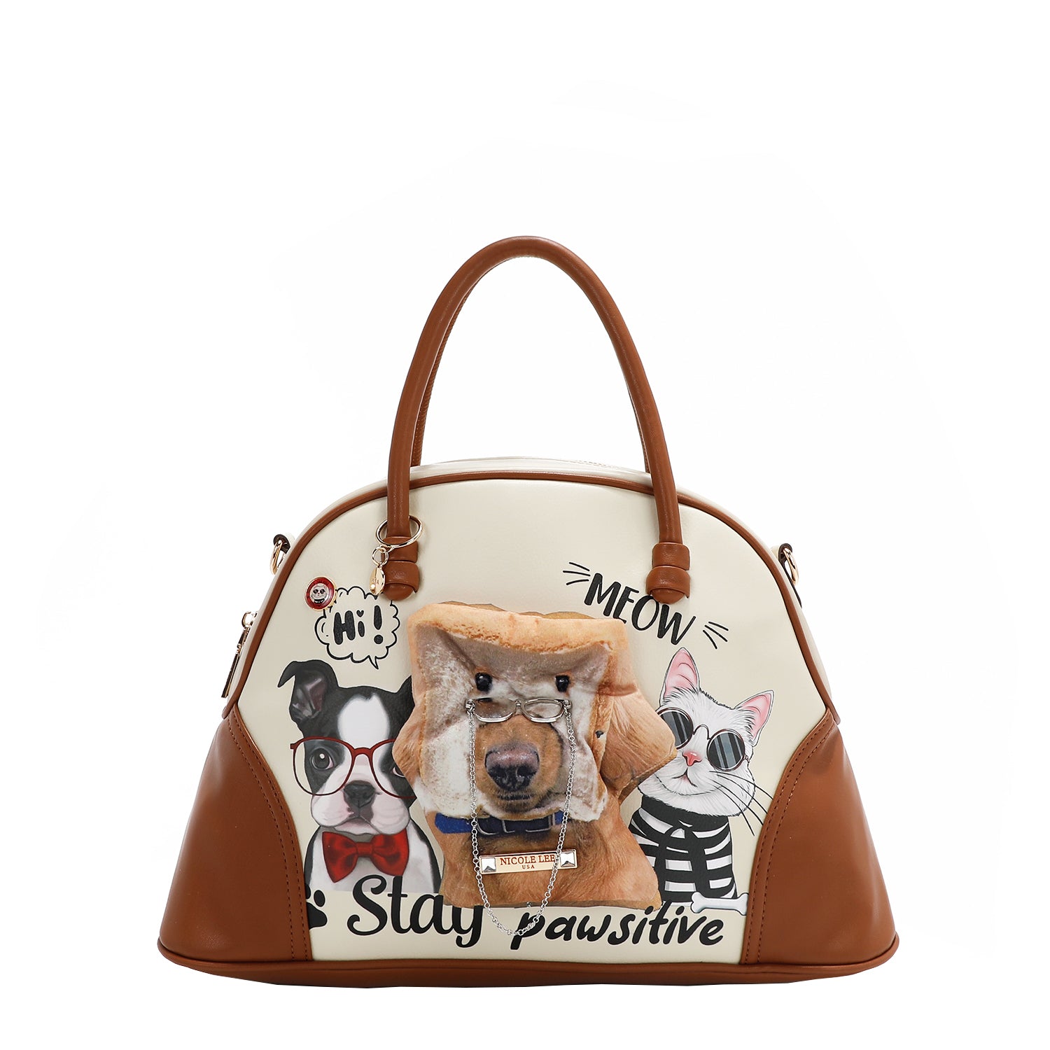 Big Brother Medium Dome Satchel Bag with Dog Plush, Cat  display picture 1