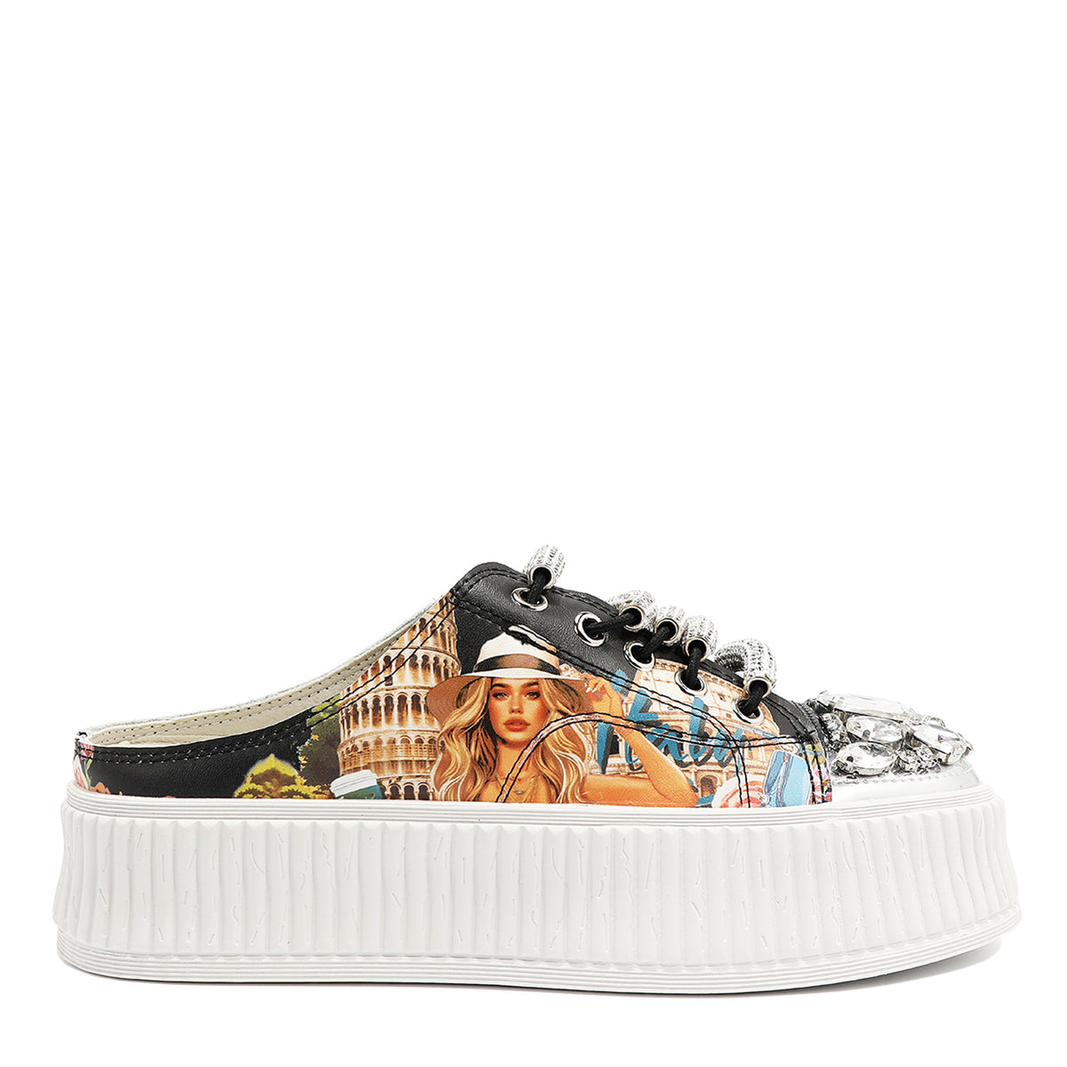 OUR MULE PLATFORM SNEAKERS IN OUR NICOLE LEE MARTHA TRAVELS ITALY DESIGN.