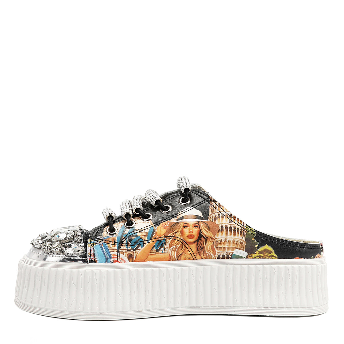 OUR MULE PLATFORM SNEAKERS IN OUR NICOLE LEE MARTHA TRAVELS ITALY DESIGN.