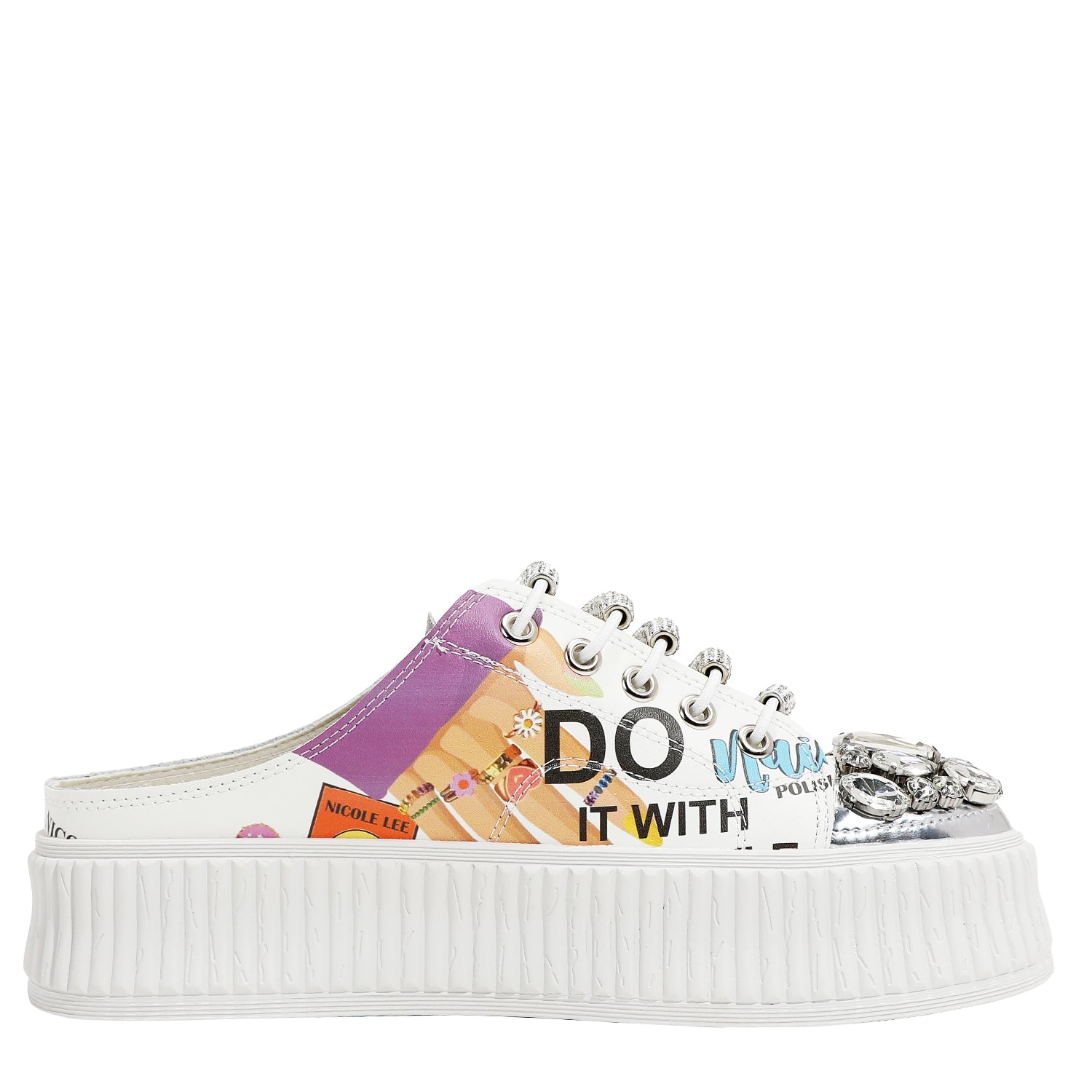 OUR MULE PLATFORM SNEAKERS IN OUR NICOLE LEE NAIL POLISH DESIGN.