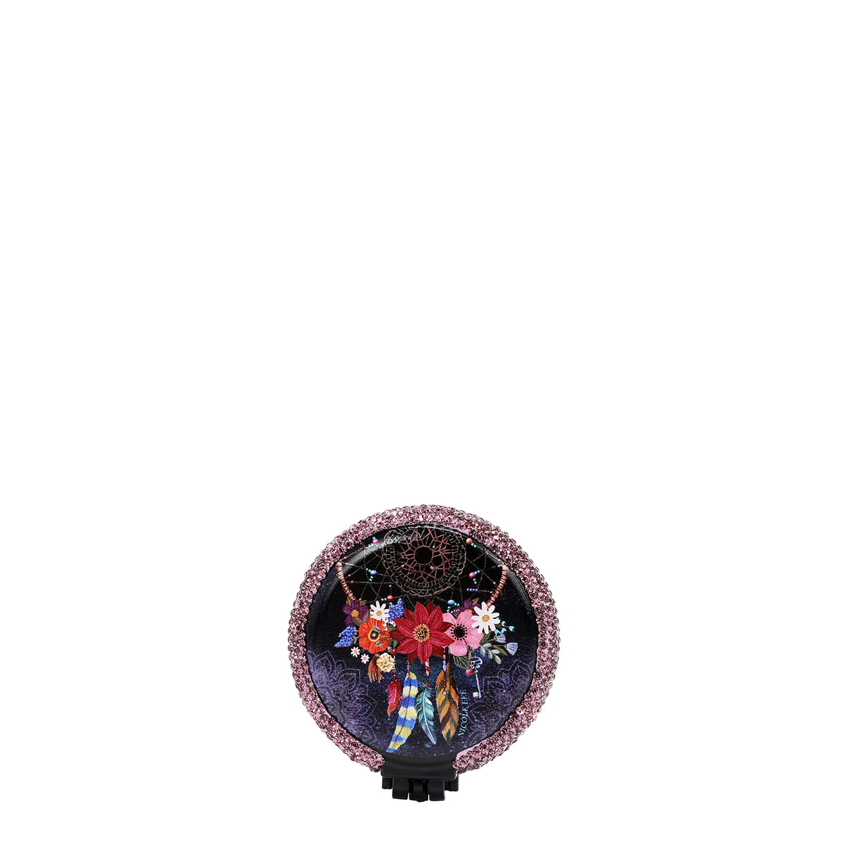 RHINESTONE COMPACT BRUSH MIRROR