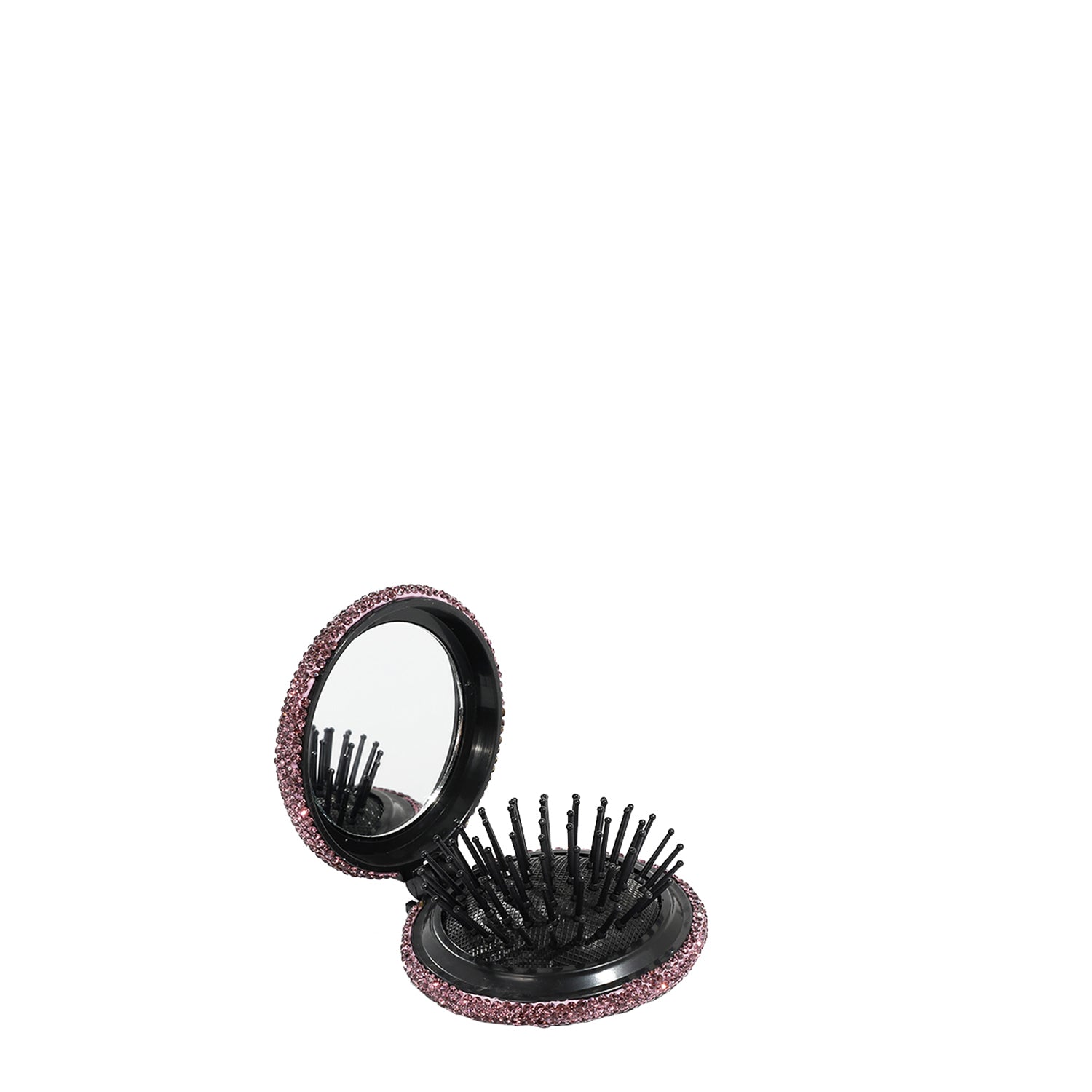 RHINESTONE COMPACT BRUSH MIRROR