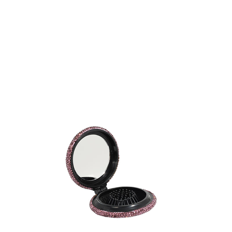 RHINESTONE COMPACT BRUSH MIRROR