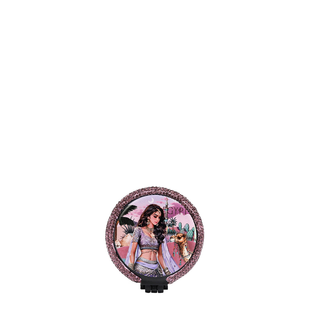 RHINESTONE COMPACT BRUSH MIRROR