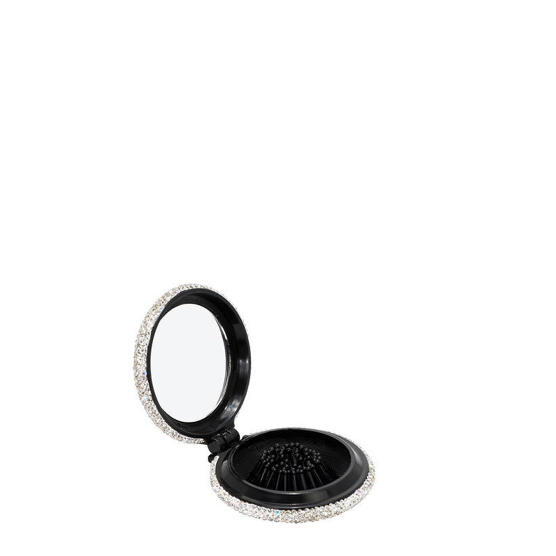 RHINESTONE COMPACT BRUSH MIRROR