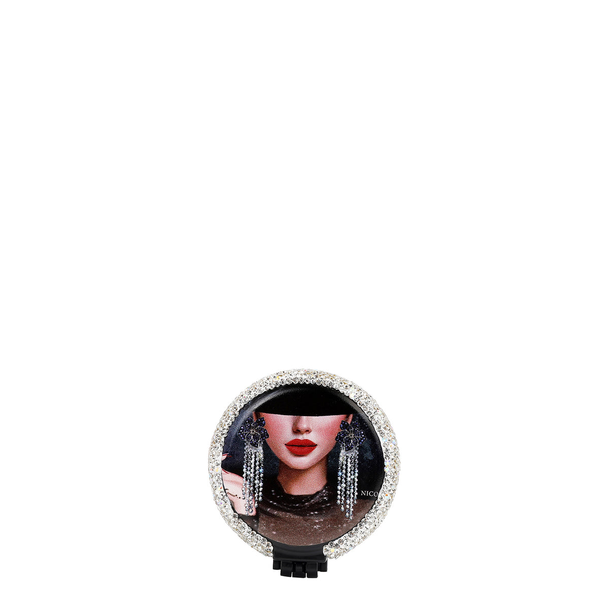 RHINESTONE COMPACT BRUSH MIRROR