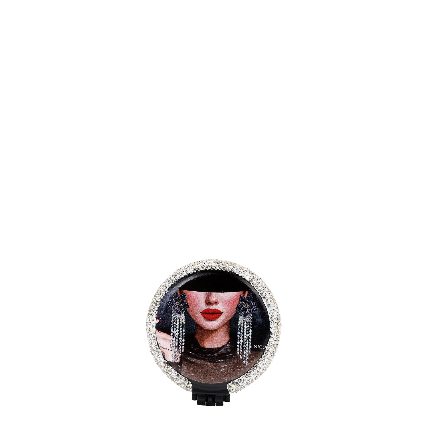 RHINESTONE COMPACT BRUSH MIRROR