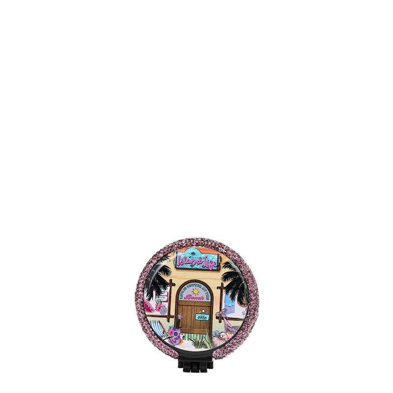 RHINESTONE COMPACT BRUSH MIRROR
