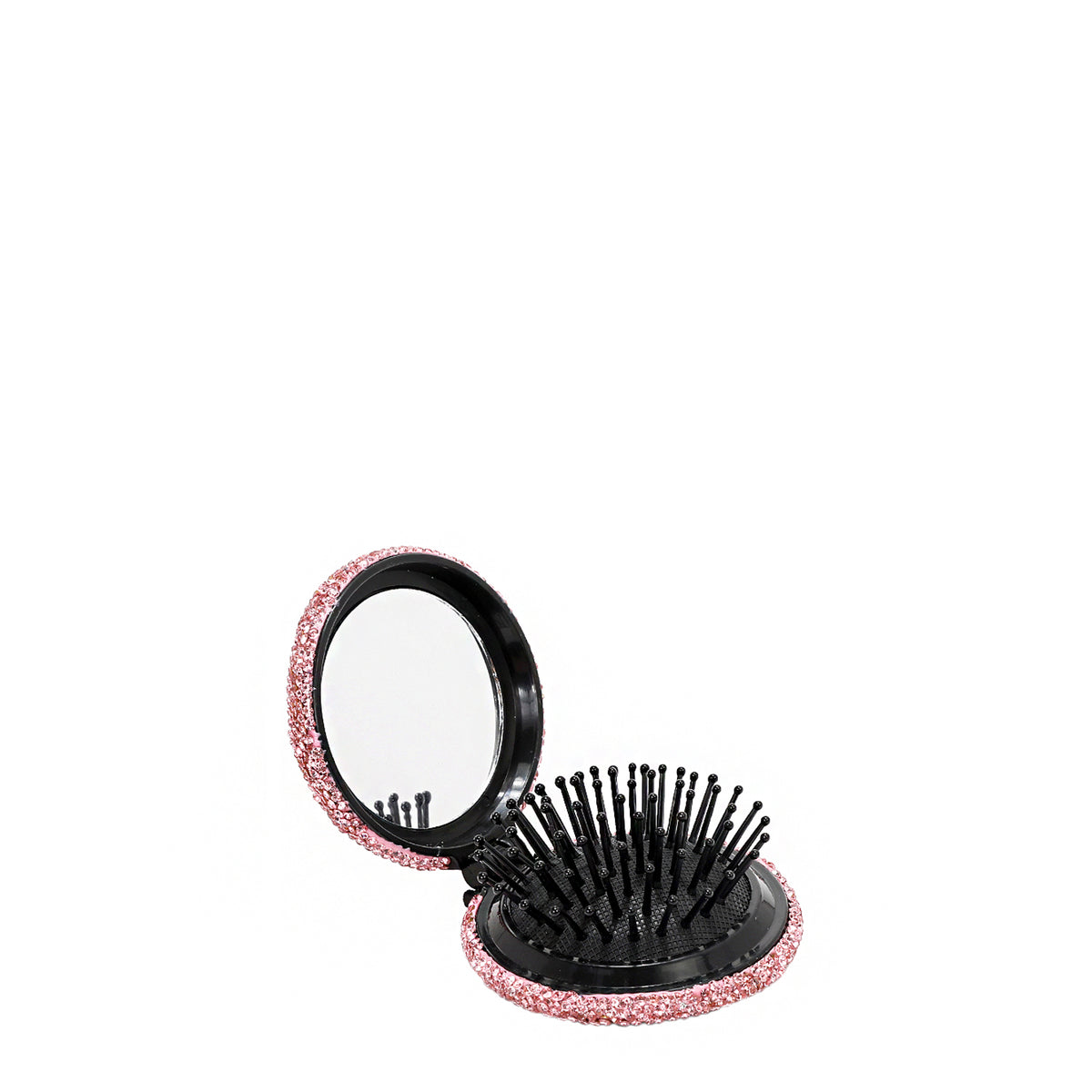 RHINESTONE COMPACT BRUSH MIRROR