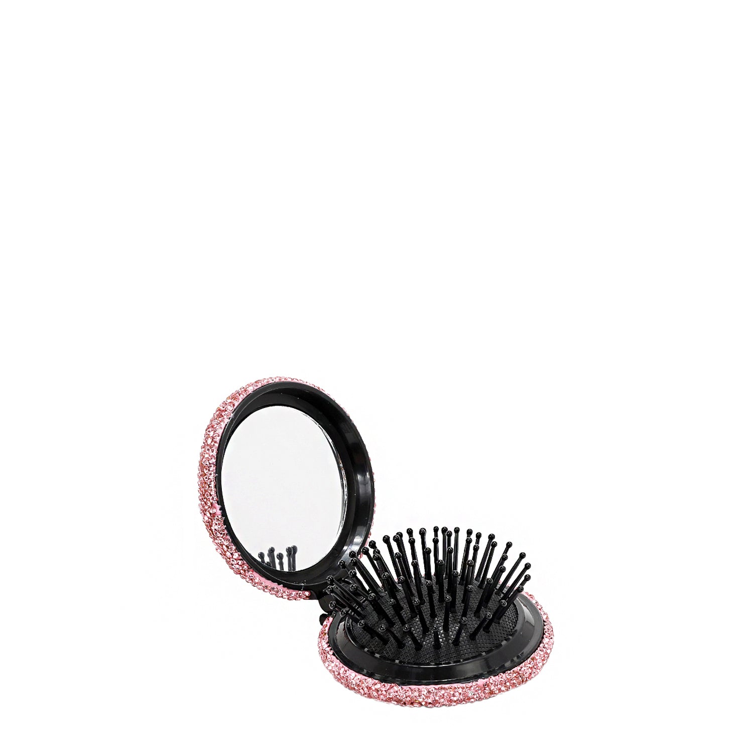 RHINESTONE COMPACT BRUSH MIRROR