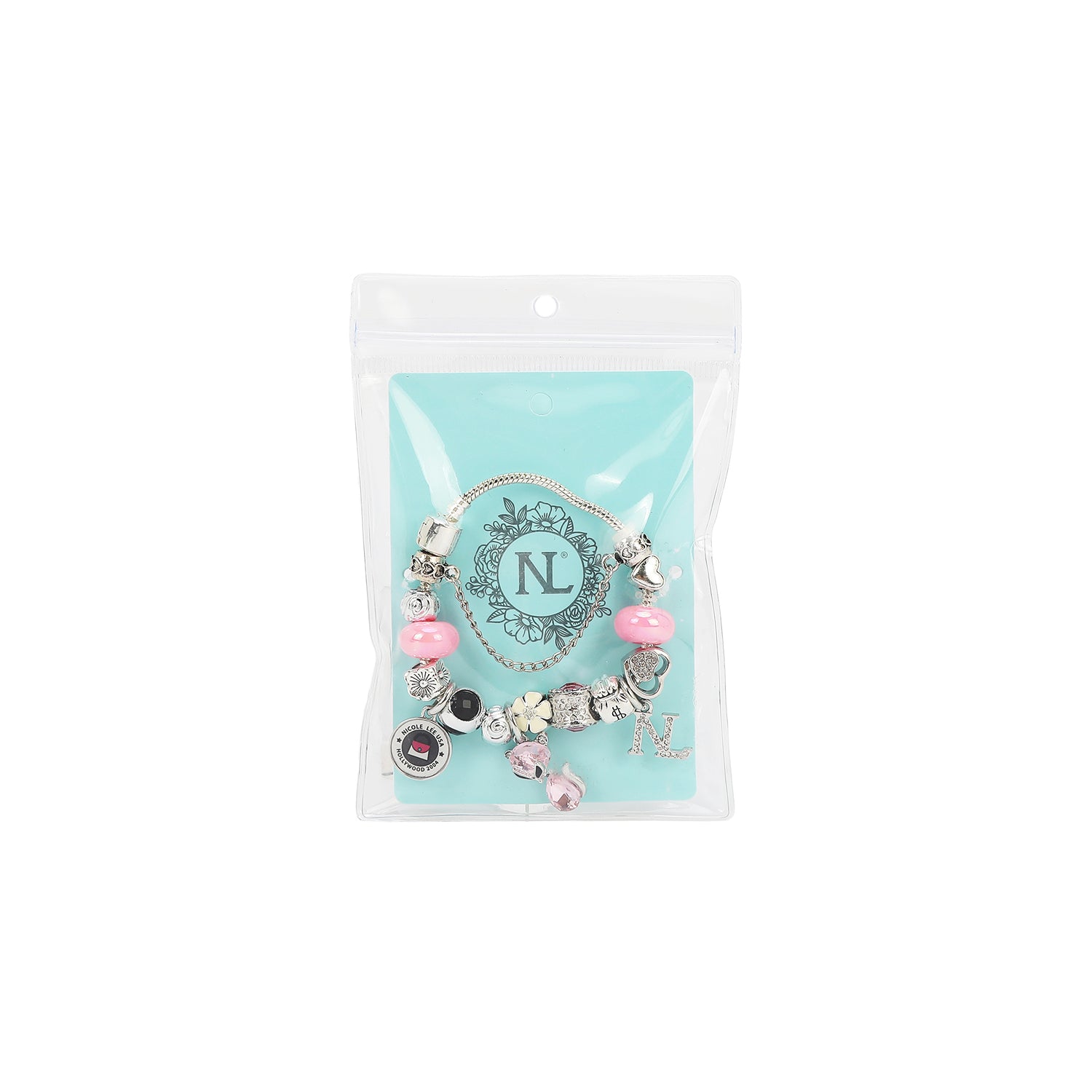 SILVER CHARM BRACELET PINK
