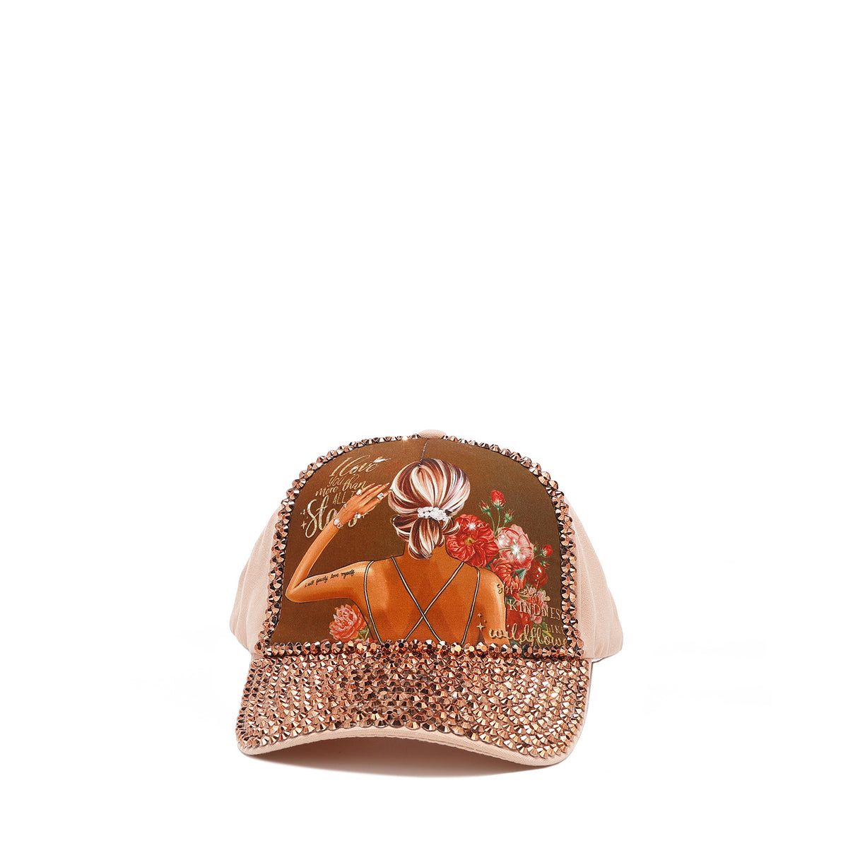 Beige Gold Rhinestone Crystal Baseball Cap Hat Fashion Patterned Brim Bling Top Headwear Fashion Rhinestone Glitter High Bun Ponytail  main image 3