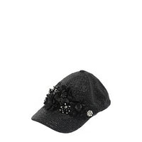 OUR MIDNIGHT FLOWER CAP IN BLACK WITH 4D BLACK FLOWERS EMBELLISHED DIAMOND MESH WITH BLACK RHINESTONE.