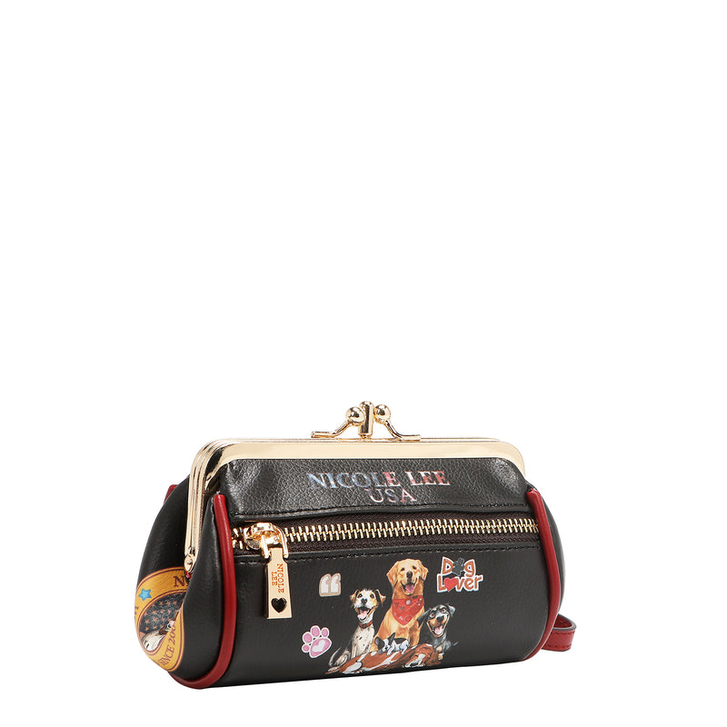 Mini Kiss Lock Coin Purse Leather Wristlet Flower Keychain