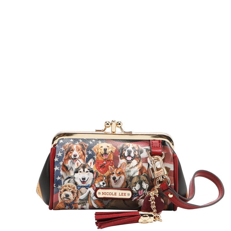 Mini Kiss Lock Coin Purse Leather Wristlet Flower Keychain