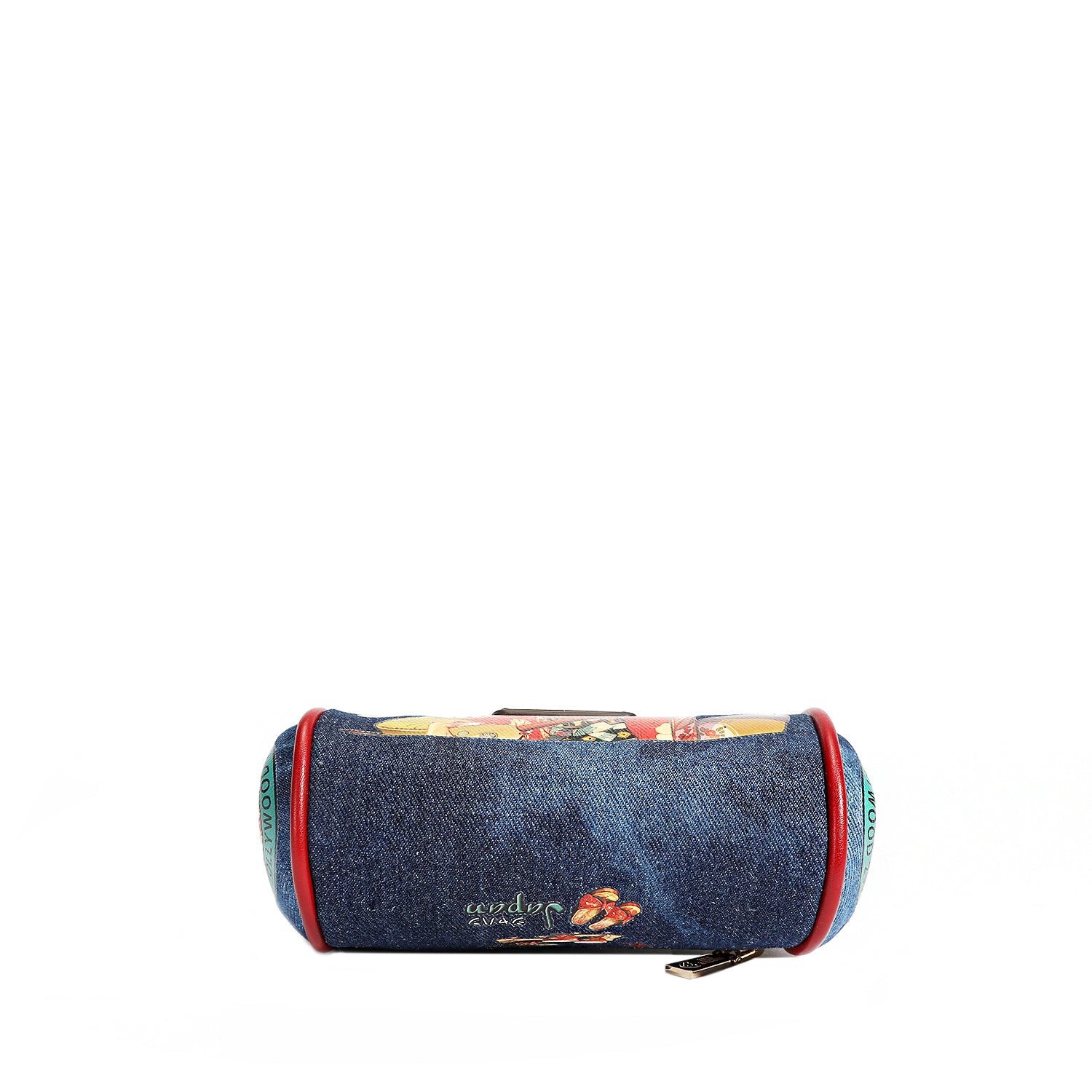 Denim Mini Kiss Lock Coin Purse Leather Wristlet Flower Keychain