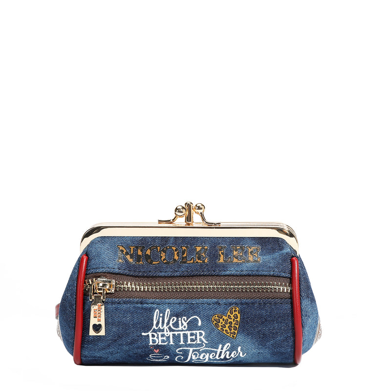 DENIM MINI KISS LOCK COIN PURSE WRISTLET