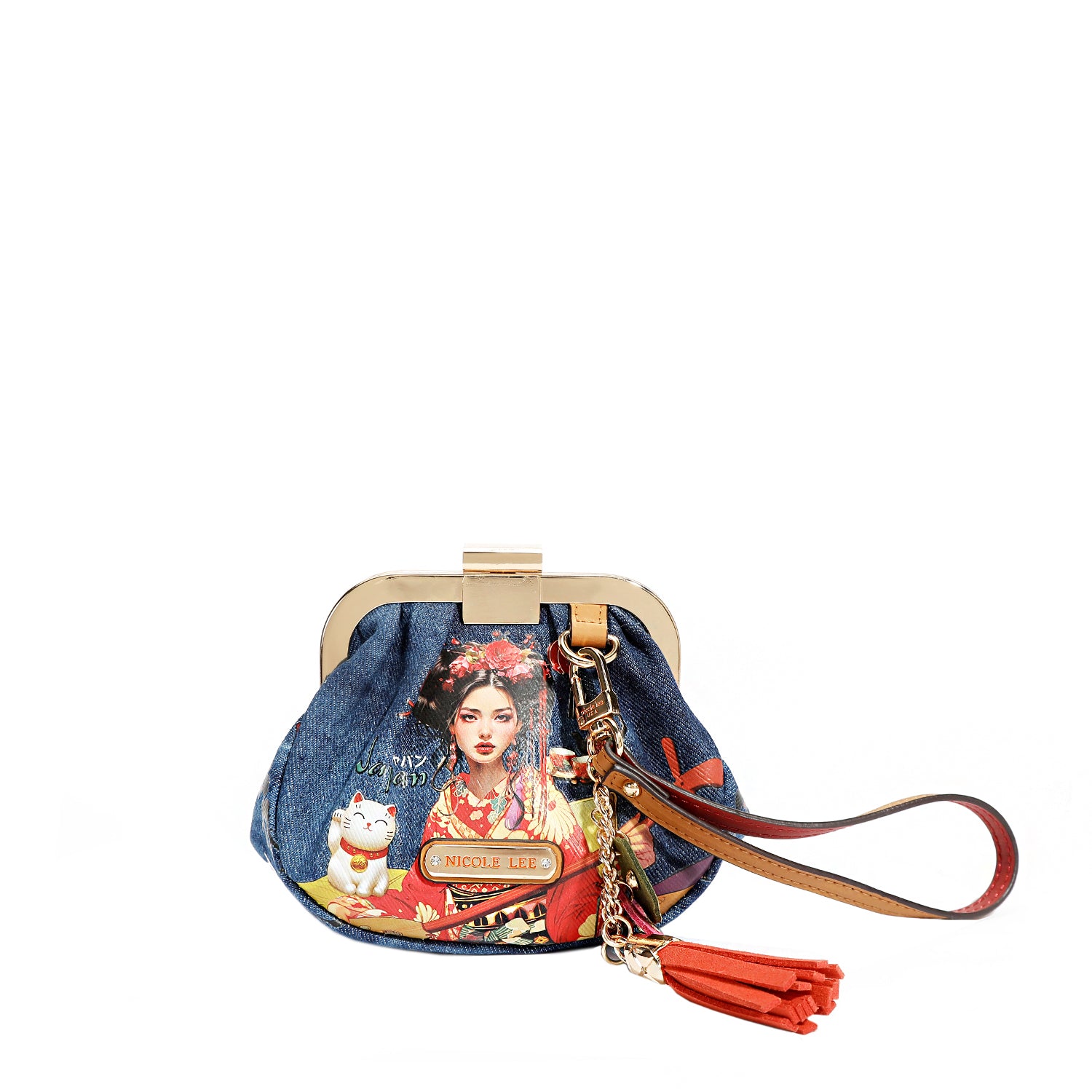 Denim Mini Coin Purse Leather Wristlet Flower Keychain Accessory
