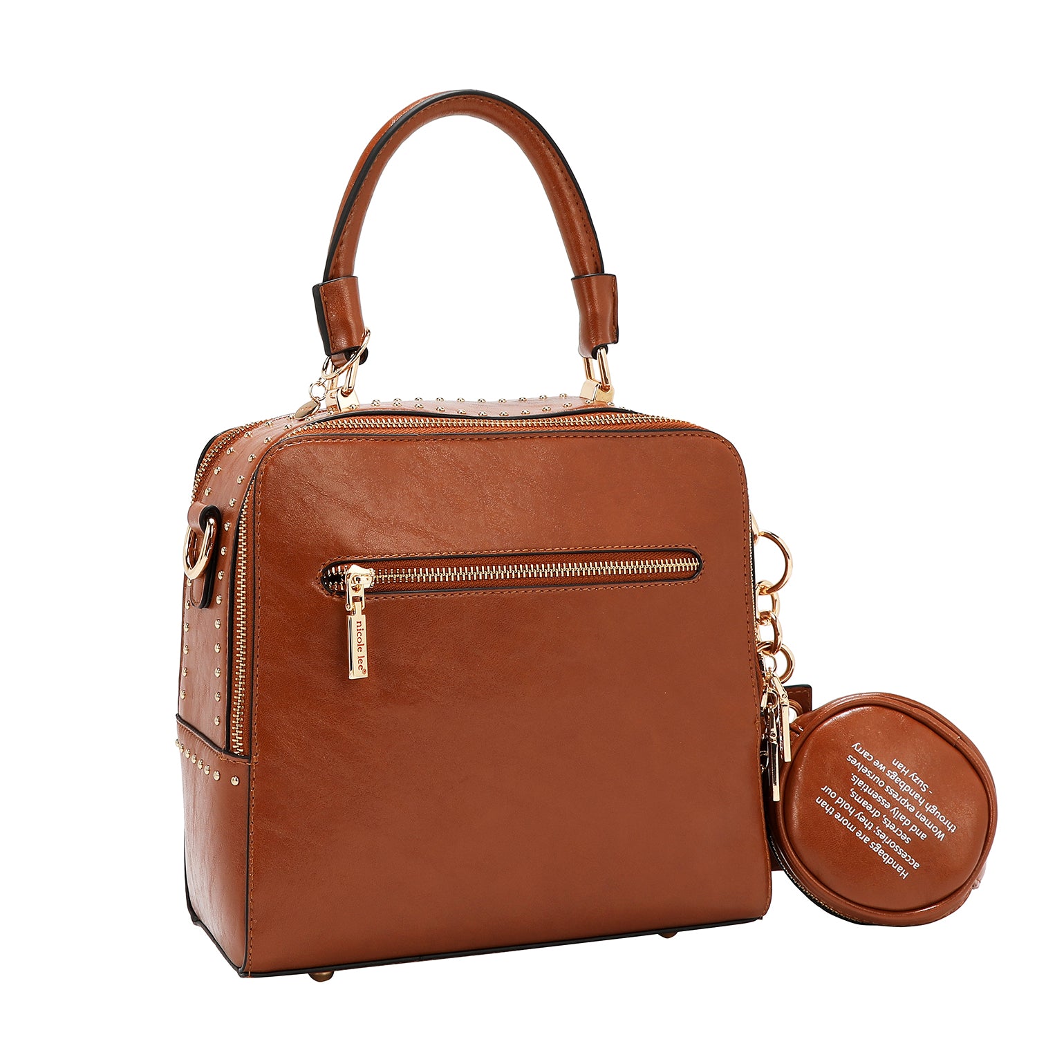 Embossed Logo Square Handbag Embellished with Sculpted lines, bold