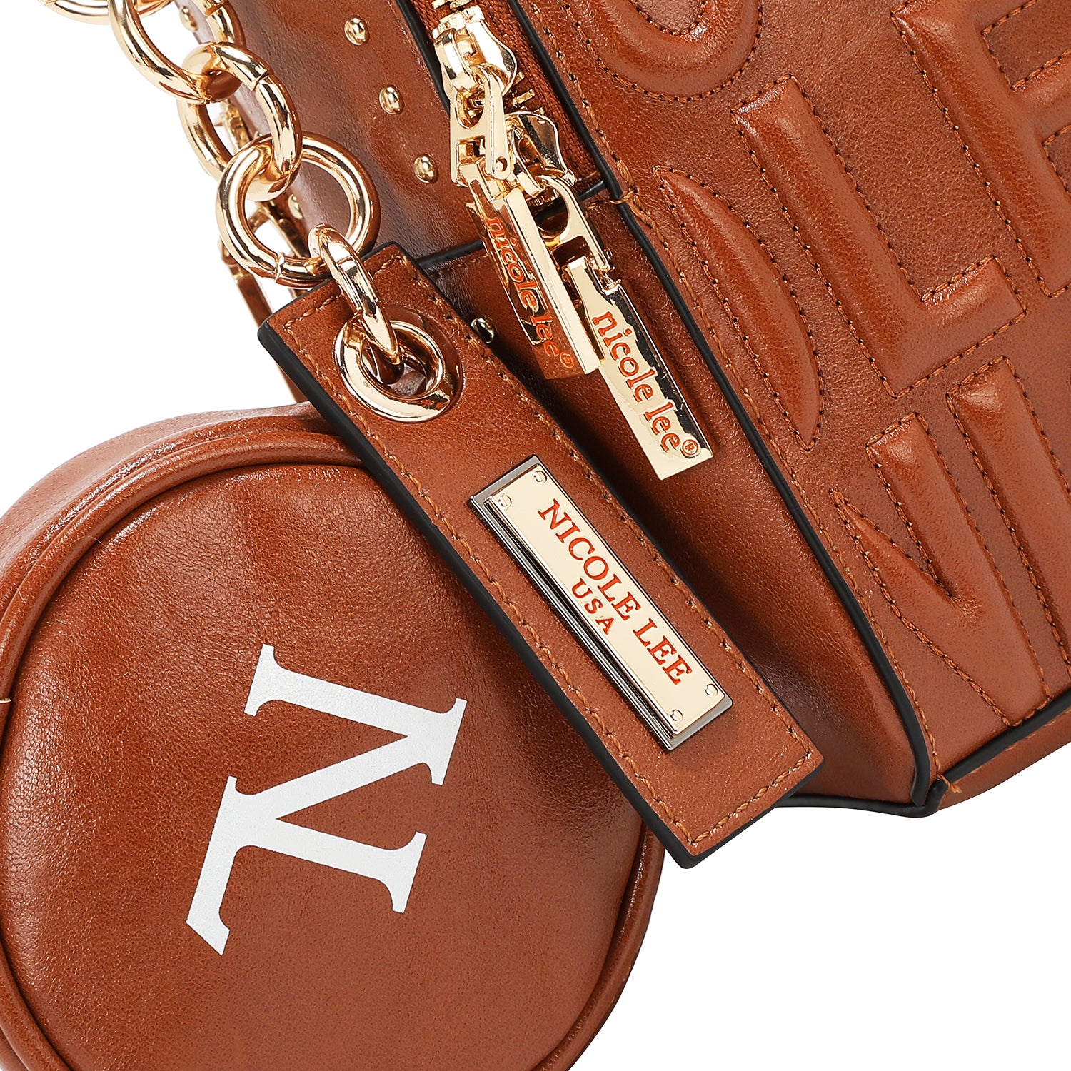 Embossed Logo Square Handbag Embellished with Sculpted lines, bold