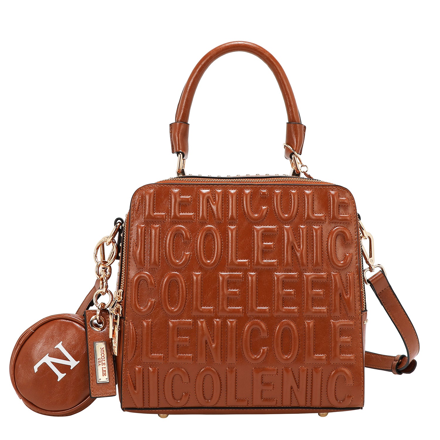 Embossed Logo Square Handbag Embellished with Sculpted lines, bold