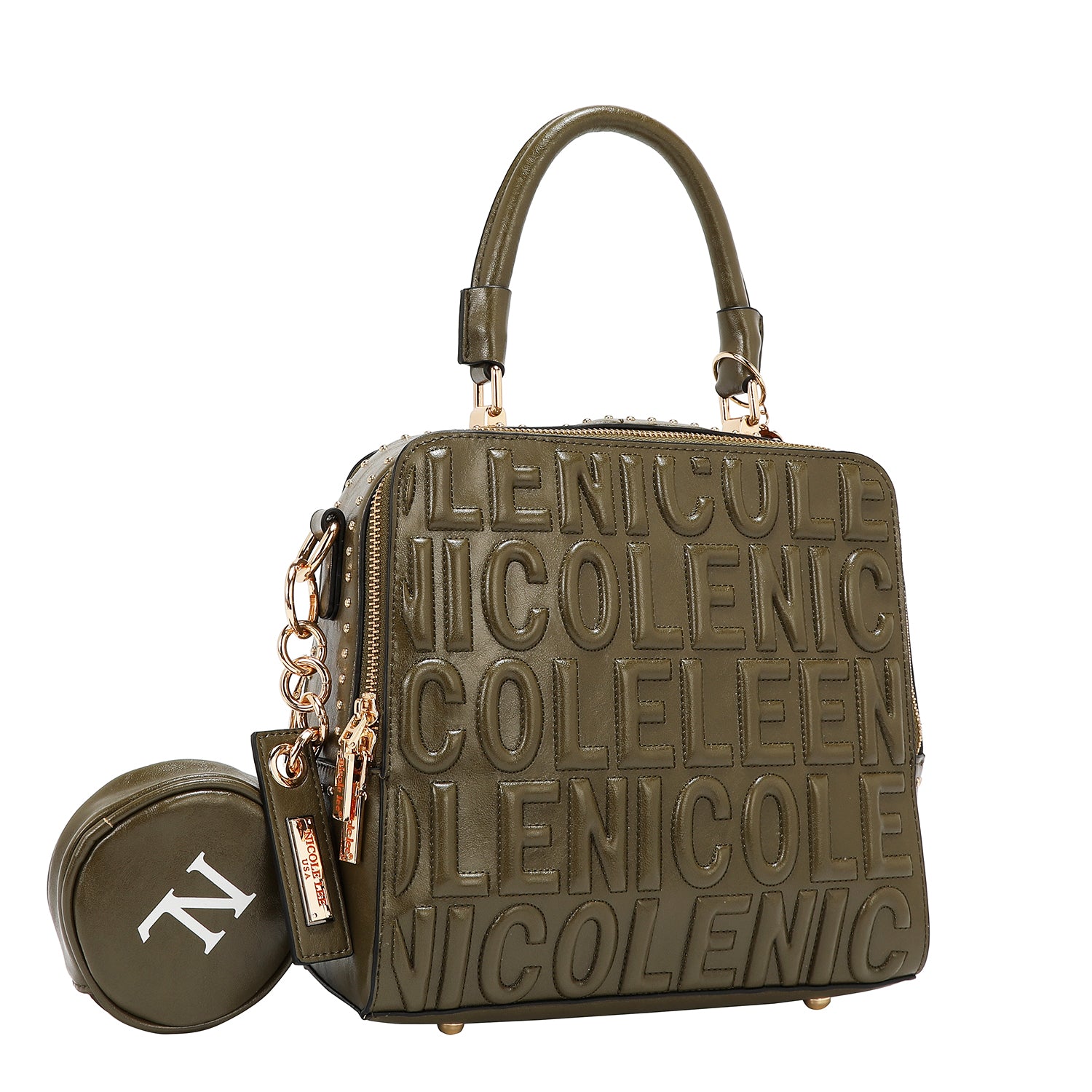 Embossed Logo Square Handbag Embellished with Sculpted lines, bold