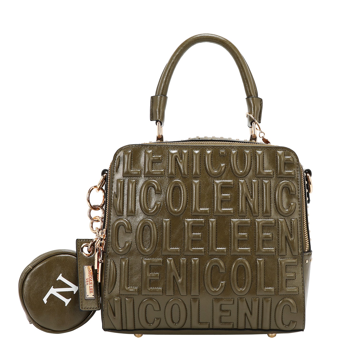 Embossed Logo Square Handbag Embellished with Sculpted lines, bold