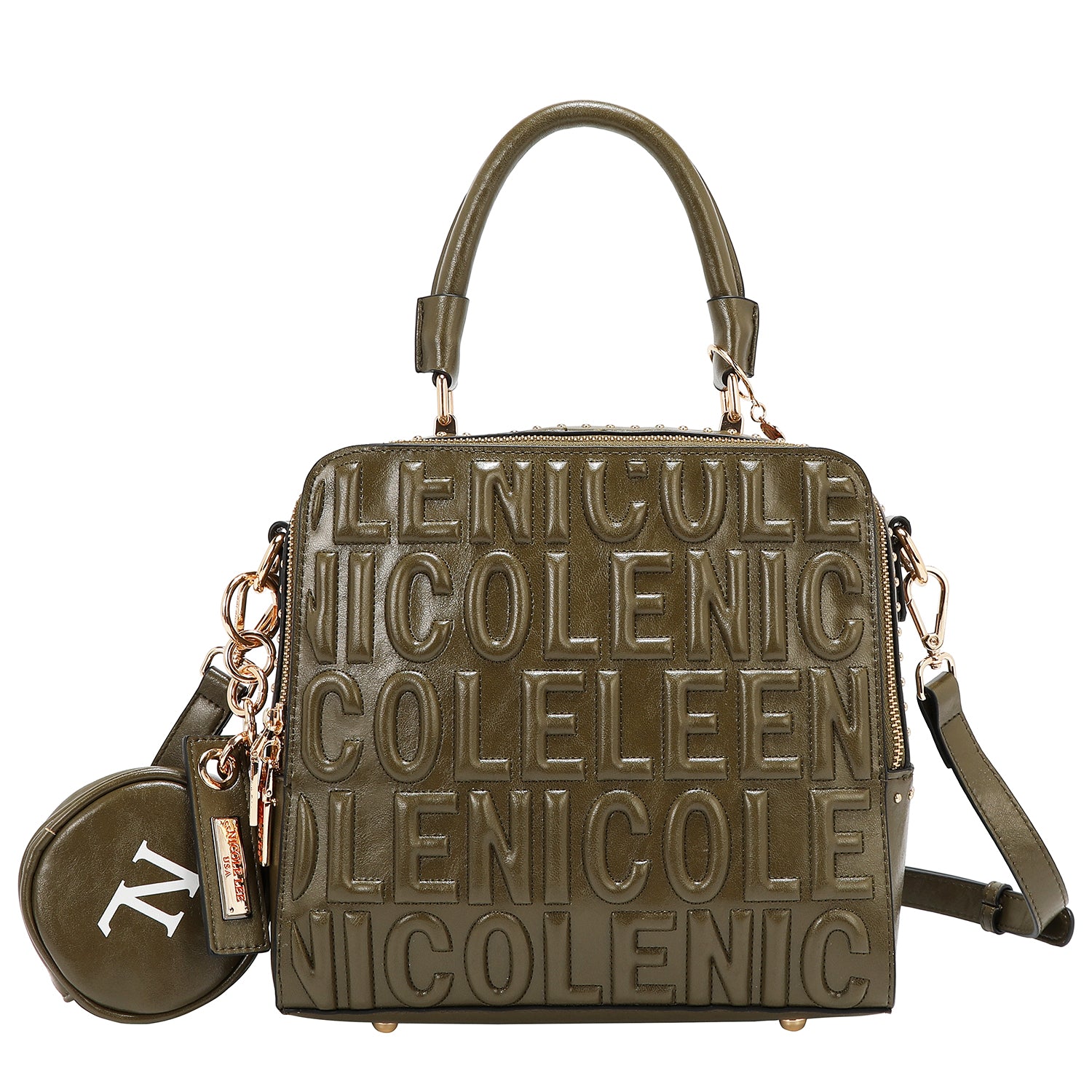 【極美品】Italian Emboss Leather Bag 定価71500円 Embossed Logo Square Handbag Embellished with Sculpted lines, bold