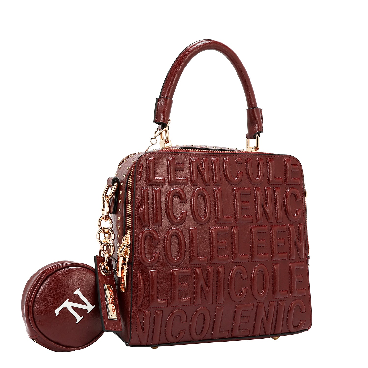 Embossed Logo Square Handbag Embellished with Sculpted lines, bold