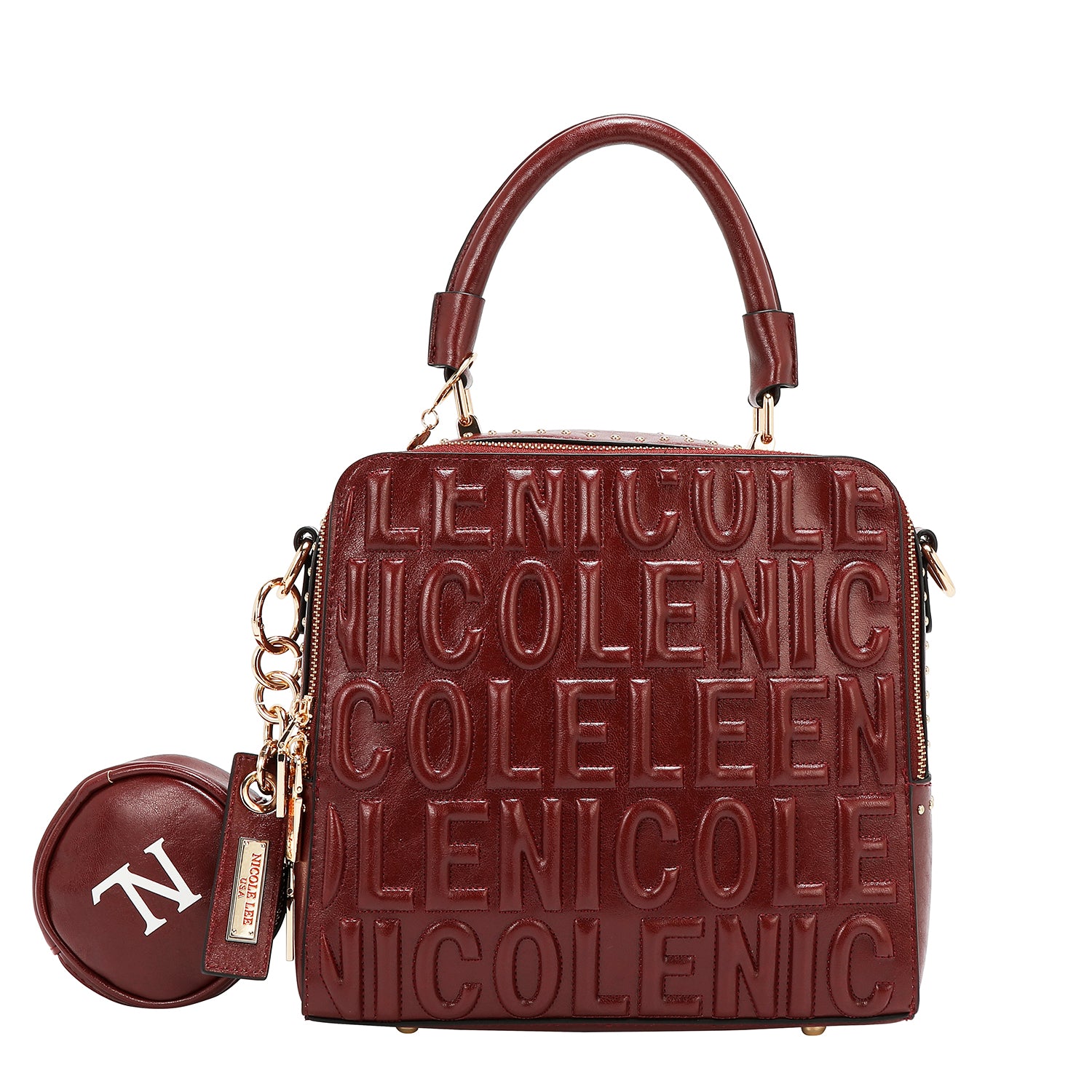 Embossed Logo Square Handbag Embellished with Sculpted lines, bold