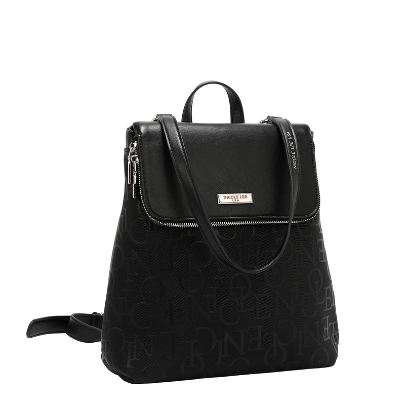 EMBOSSED ELEGANCE CONVERTIBLE FLAP BACKPACK / SHOULDER BAG