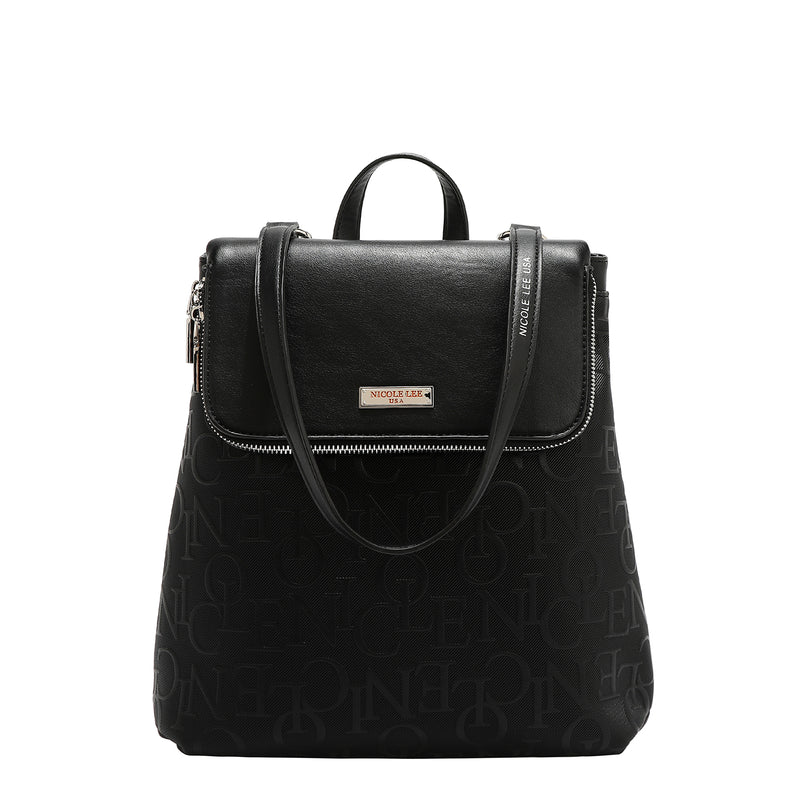 EMBOSSED ELEGANCE CONVERTIBLE FLAP BACKPACK / SHOULDER BAG