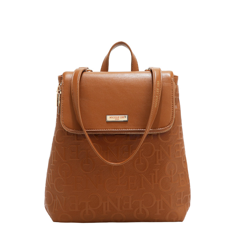 EMBOSSED ELEGANCE CONVERTIBLE FLAP BACKPACK / SHOULDER BAG
